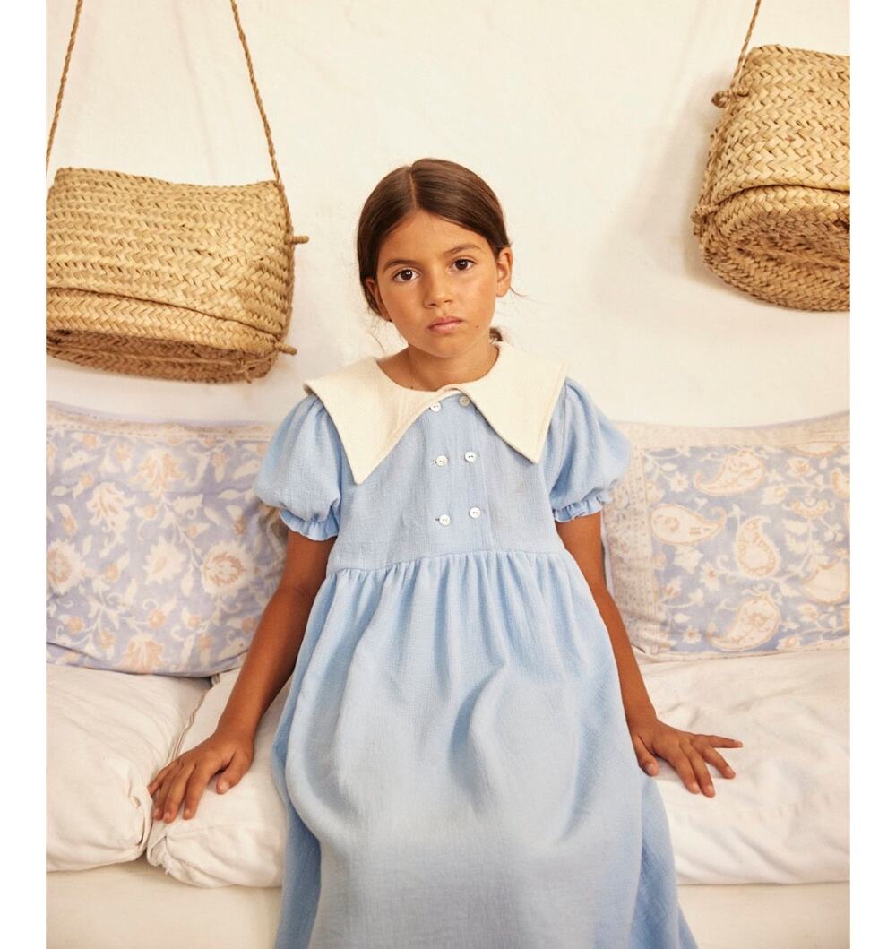 Bebe Organic Flora Dress Girls Size 4 NWT Blue Sailor Collar Timeless